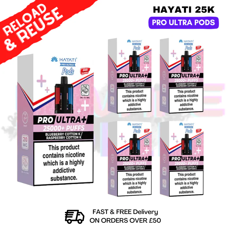 Hayati 25K Blueberry Cotton K - Raspberry Cotton K Replacement Pods Box Of 5