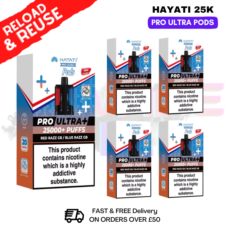 Hayati 25K Red Razz GB Replacement Pods Box Of 5