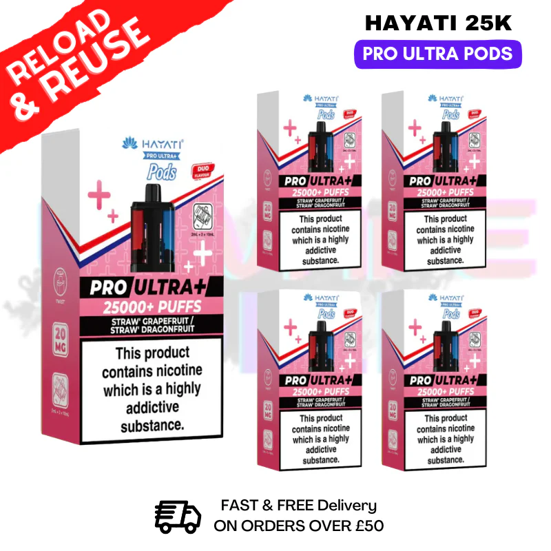 Hayati 25K Straw Grapefruit - Straw Dragonfruit Replacement Pods Box Of 5