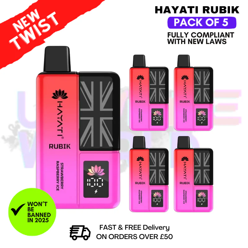 Hayati Rubik 7000 Puff Strawberry Raspberry ICE [PACK OF 5]