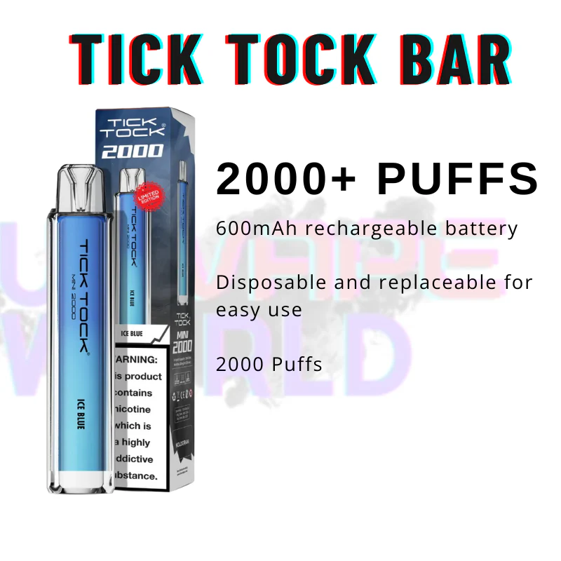 Ice Blue Tick Tock Mini 2000 Puff Kit - Image 3