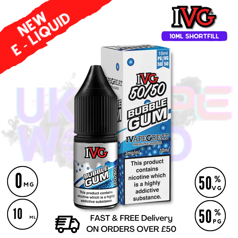 IVG 50/50 Bubblegum 10ml E Liquid - ONLY £1.99
