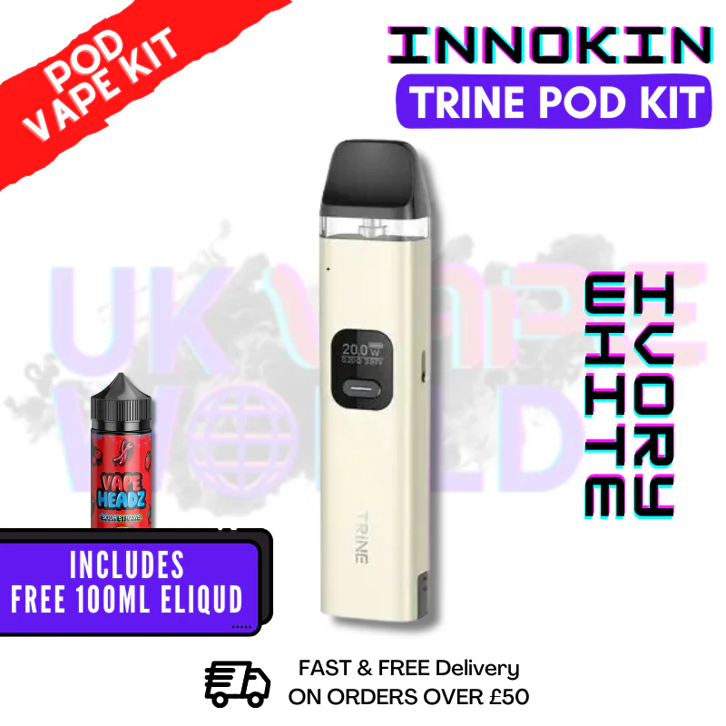 Ivory White Innokin Trine Pod Vape Kit + FREE 100ML Eliquid