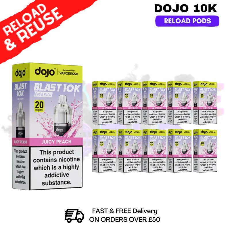 Juicy peach Dojo Blast 10K Replacement Pods Box Of 10