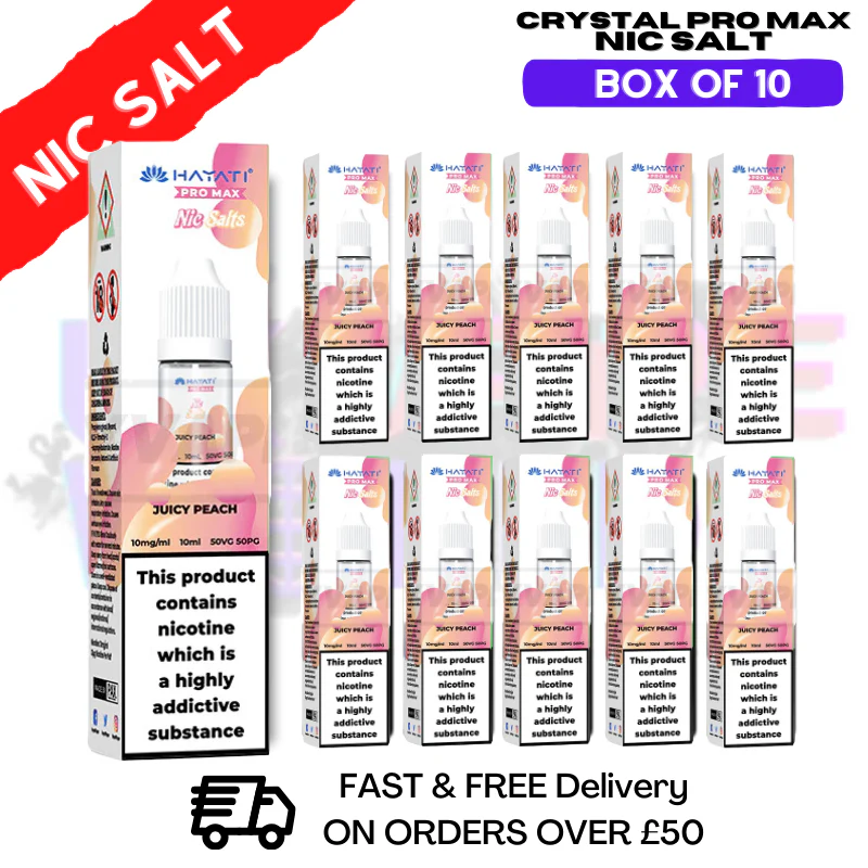 Juicy Peach Hayati Crystal Bar Pro Max Pack Box Of 10 Nic Salts