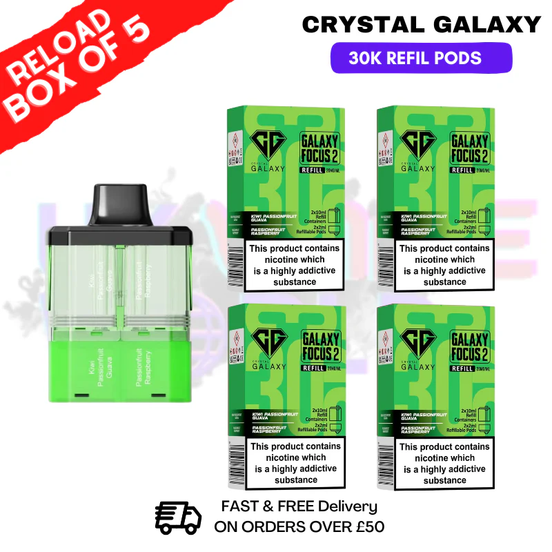 Kiwi Passionfruit Guava Crystal Galaxy 30K Replacement Pods Box Of 5