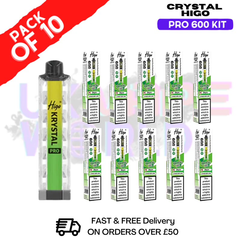Lemon Lime HIGO Crystal Pro 600 Puff Kits Box Of 10