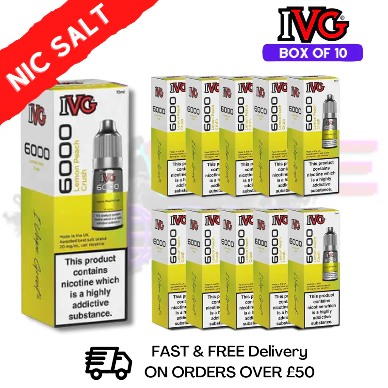 Lemon Peach Crush IVG 6000 Box Of 10 Nic Salt