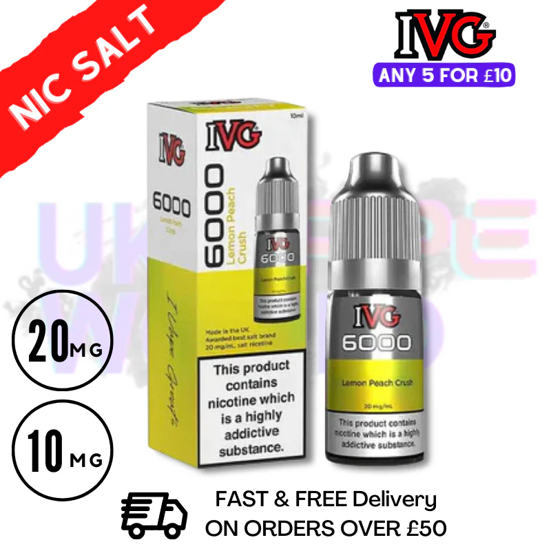 Lemon Peach Crush IVG 6000 Nic Salt E-Liquid