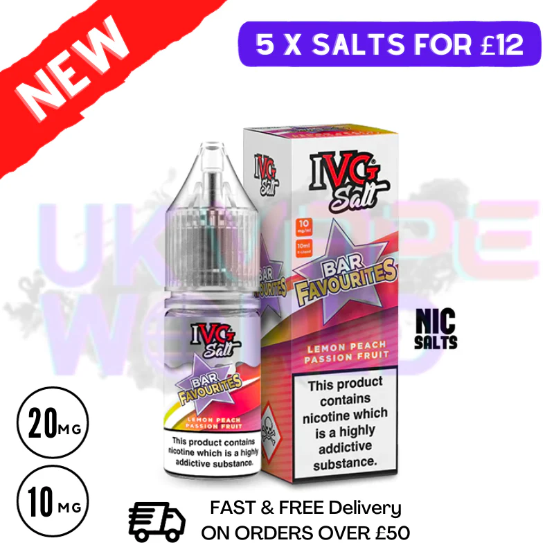Lemon Peach Passionfruit IVG "Bar Favourites" Salt 10ml Nic Eliquid