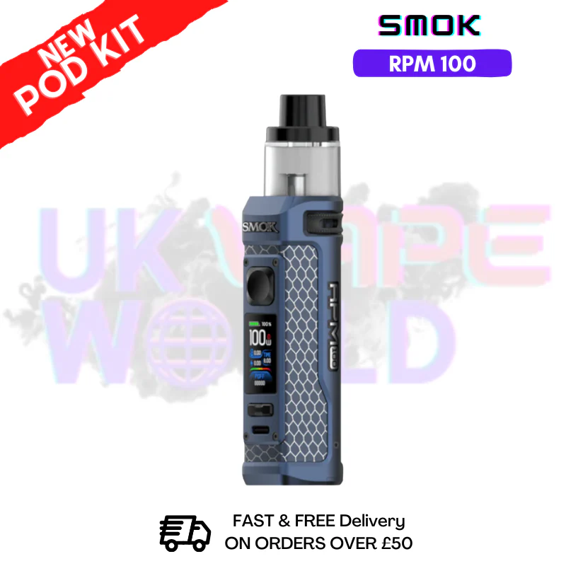 Matte Blue Smok Rpm 100 Pod Kit + Free Nic Salt