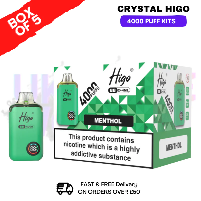 Menthol Crystal Higo 4000 Pod Kits Box Of 5