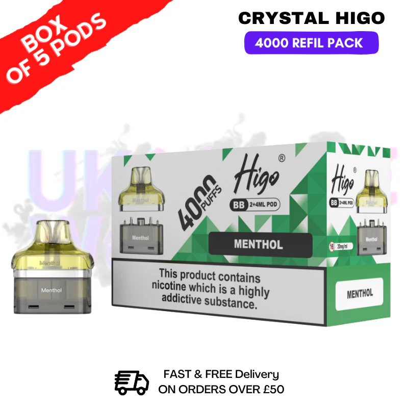 Menthol Crystal Higo 4000 REFIL Pods BOX OF 5
