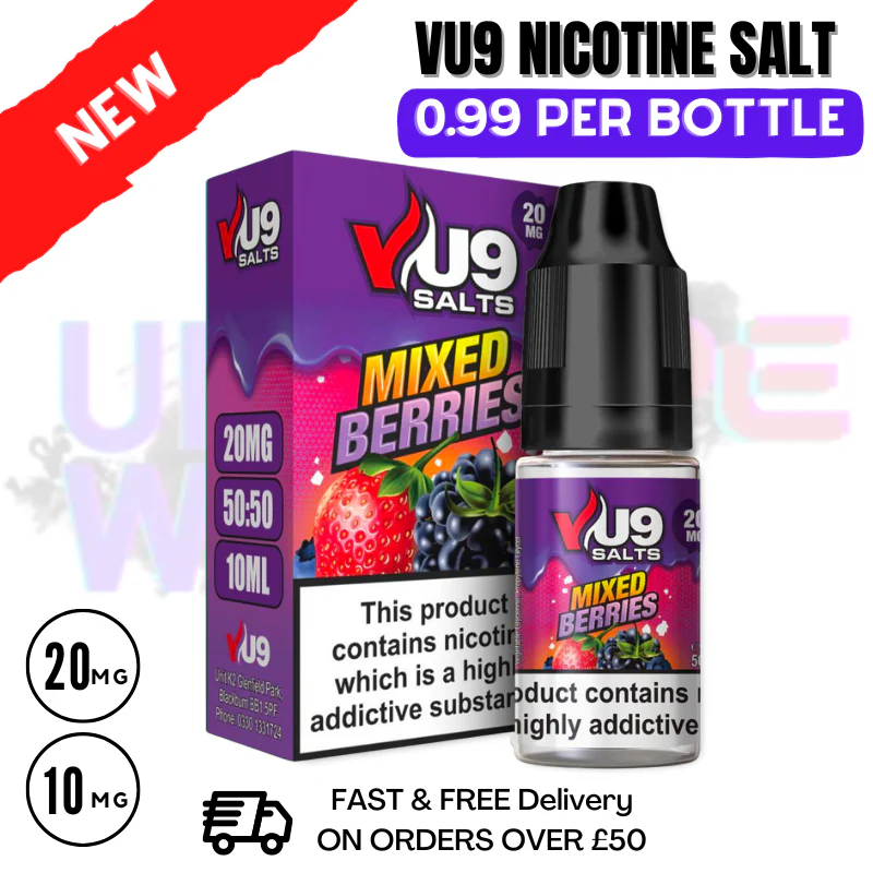 Mixed Berries Nic Salt 10ml Nicotine E Juice by VU9 - 99p Eliquid
