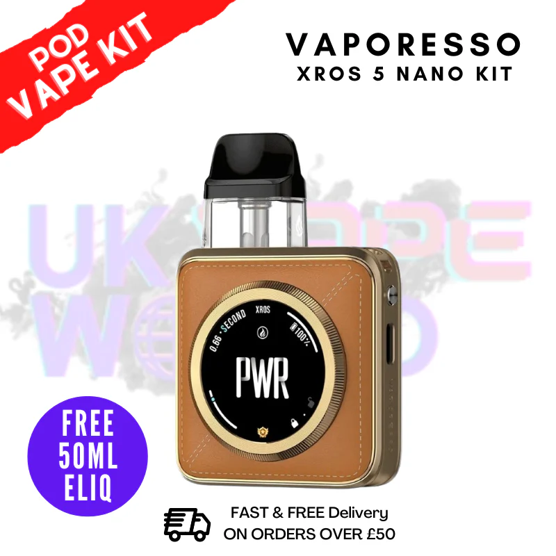 Orange Leatherette Vaporesso Xros 5 NANO Pod Kit + 50mL Eliquid