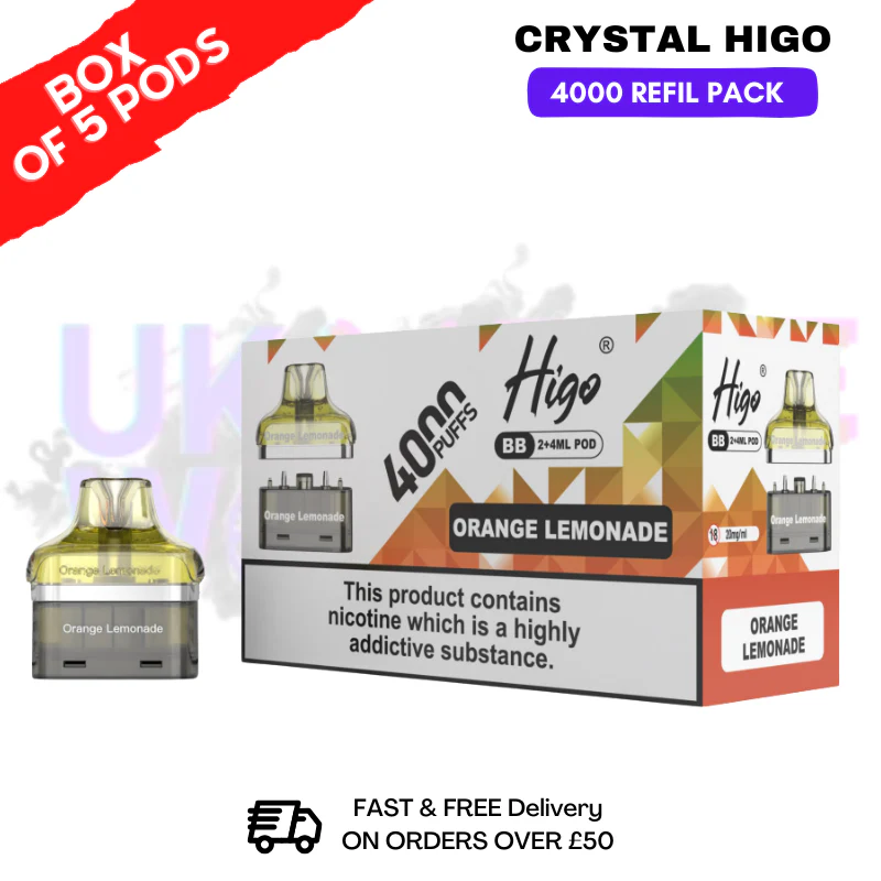 Orange Lemonade Crystal Higo 4000 REFIL Pods BOX OF 5