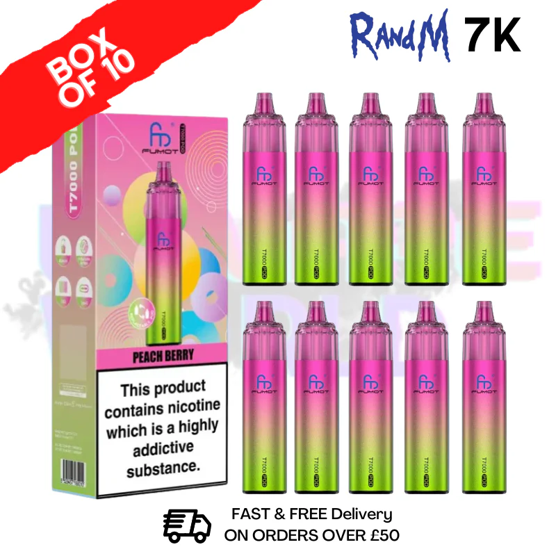 Peach Berry RandM 7000 Puff T7000 Box Of 10