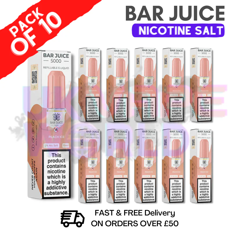 Peach ICE Bar Juice 5000 Nic Salt | Box of 10 | ONLY £13.99