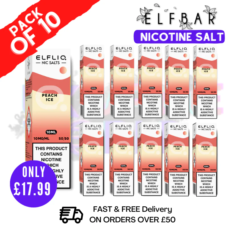 Peach ICE ElfLiq Nic Salt BOX OF 10 - ONLY £17.99