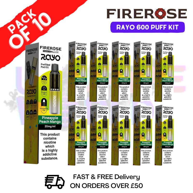 Pineapple Peach Mango Firerose 600 Puff Vape Kits Box of 10