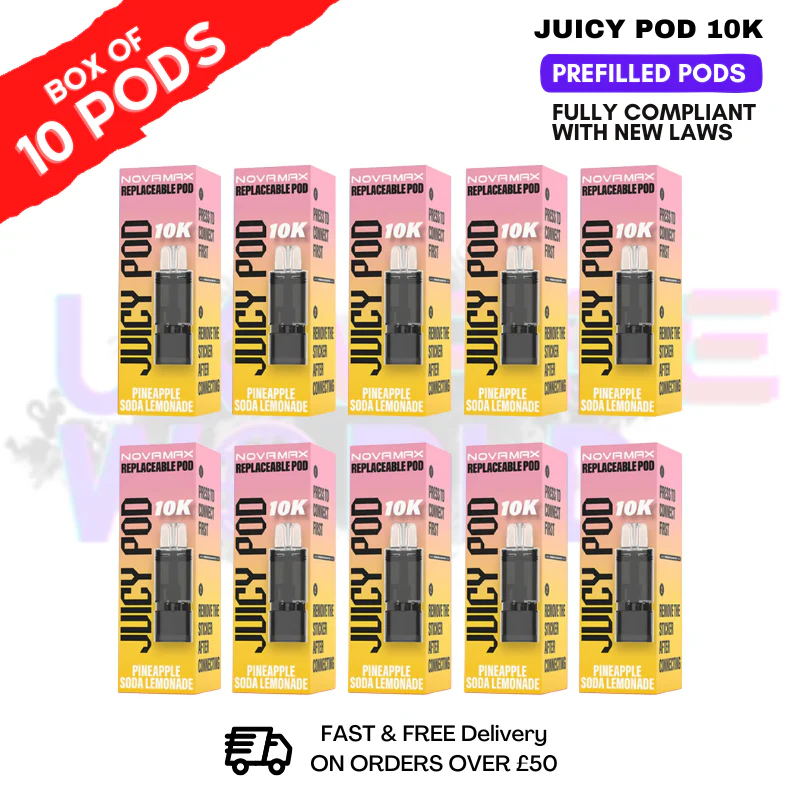 Pineapple Soda Lemonade Juicy Pod 10K Prefilled Pods Box Of 10