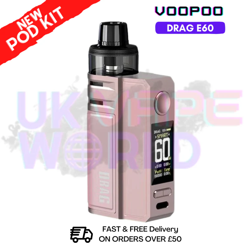 Pink Voopoo Drag E60 pod Kit + Free Nicsalt