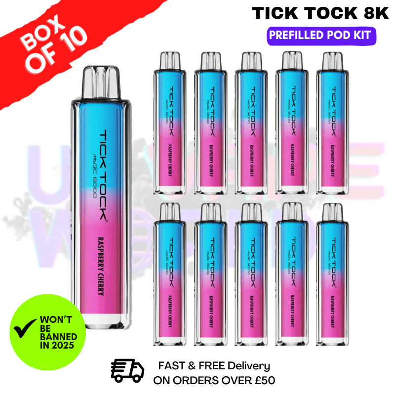 Raspberry Cherry Tick Tock Magic 8000 8K Box Of 10