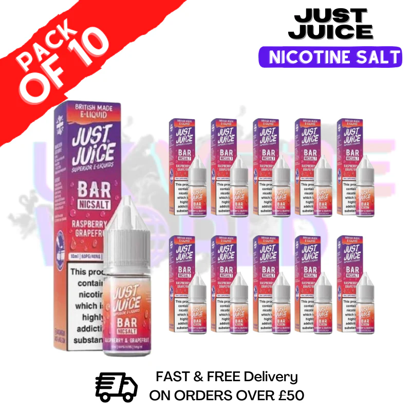 Raspberry Grapefruit Just Juice Nic Salt Box Of 10 - ONLY £17.99
