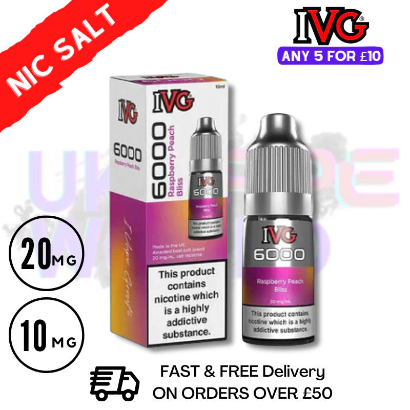 Raspberry Peach Bliss IVG 6000 Nic Salt E-Liquid