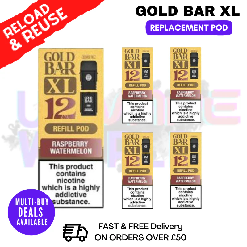 Raspberry Watermelon Gold Bar XL REFIL Pods Box Of 5