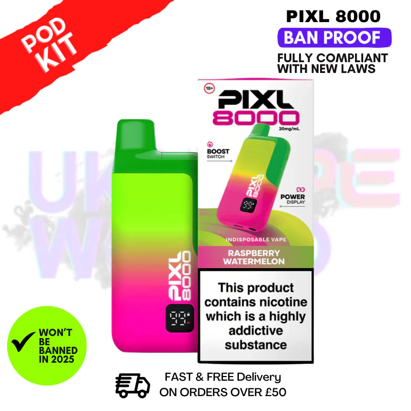 Raspberry Watermelon Pixl 8000 Puff Pod Kit