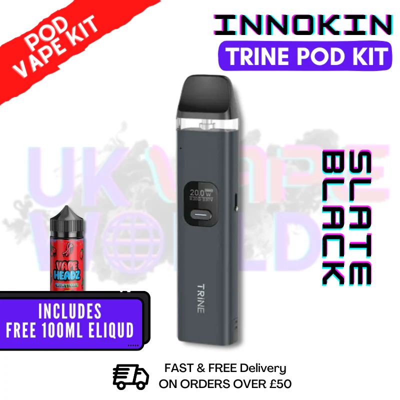 Slate Black Innokin Trine Pod Vape Kit + FREE 100ML Eliquid
