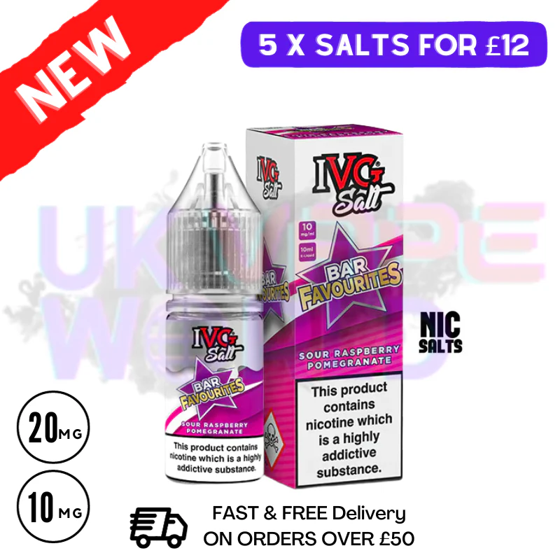 Sour Raspberry Pomegranate IVG "Bar Favourites" Salt 10ml Nic Eliquid