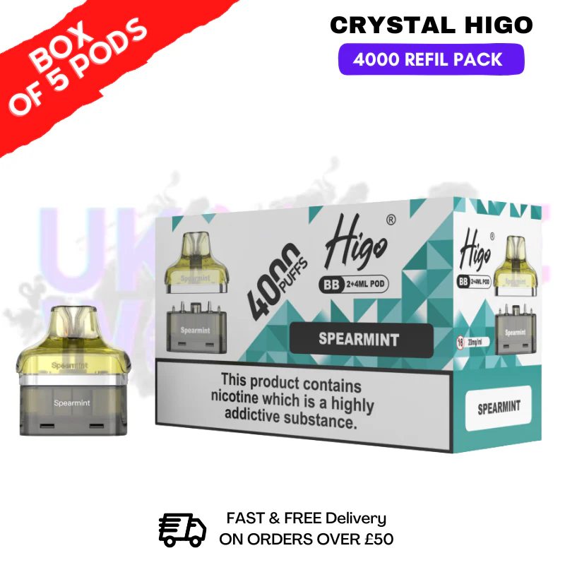 Spearmint Crystal Higo 4000 REFIL Pods BOX OF 5