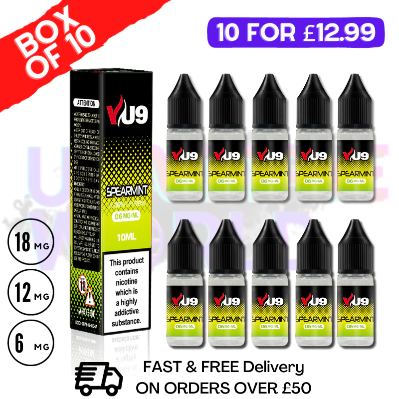 Spearmint VU9 E-Liquid Juice 10ml Nic Eliquid - 10 x 10ML Bundle