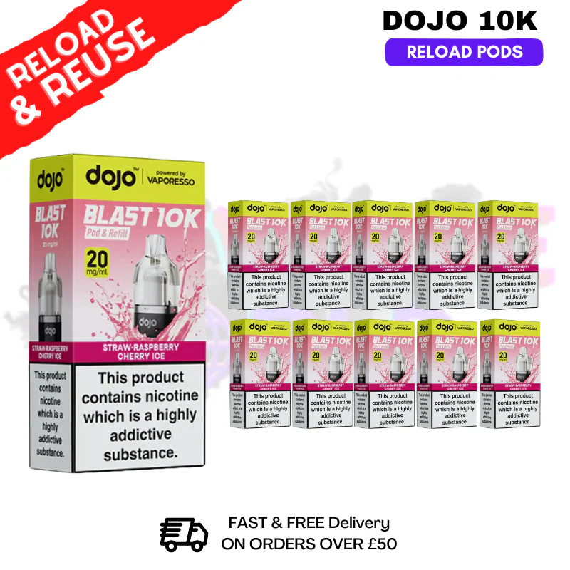 Straw Raspberry Cherry ICE Dojo Blast 10K Replacement Pods Box Of 10