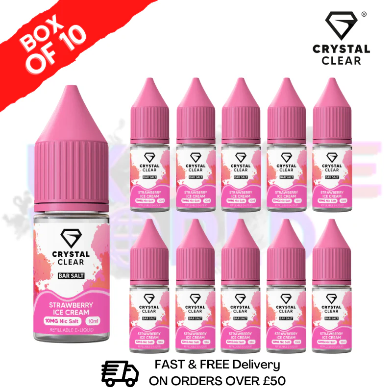 Strawberry ICE Cream Crystal Clear Nic Salt Box Of 10 - Only £17.99