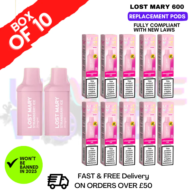 Strawberry ICE Lost Mary 600 Puff Replacement Pods Box Of 10