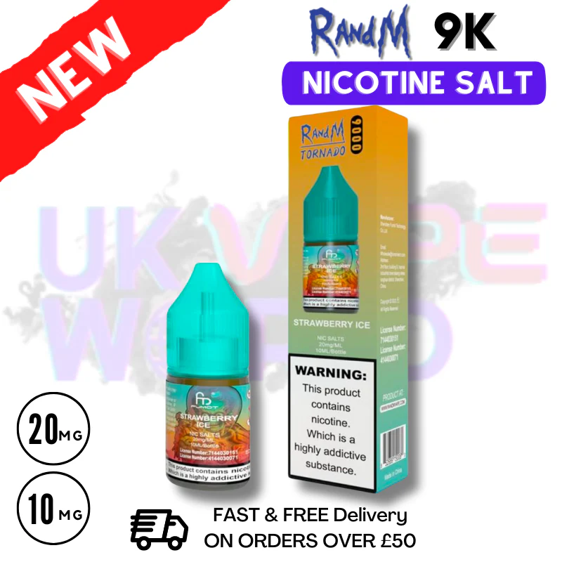 Strawberry ICE RandM Tornado 9000 Nic Salt 10ml eLiquid - £1.99