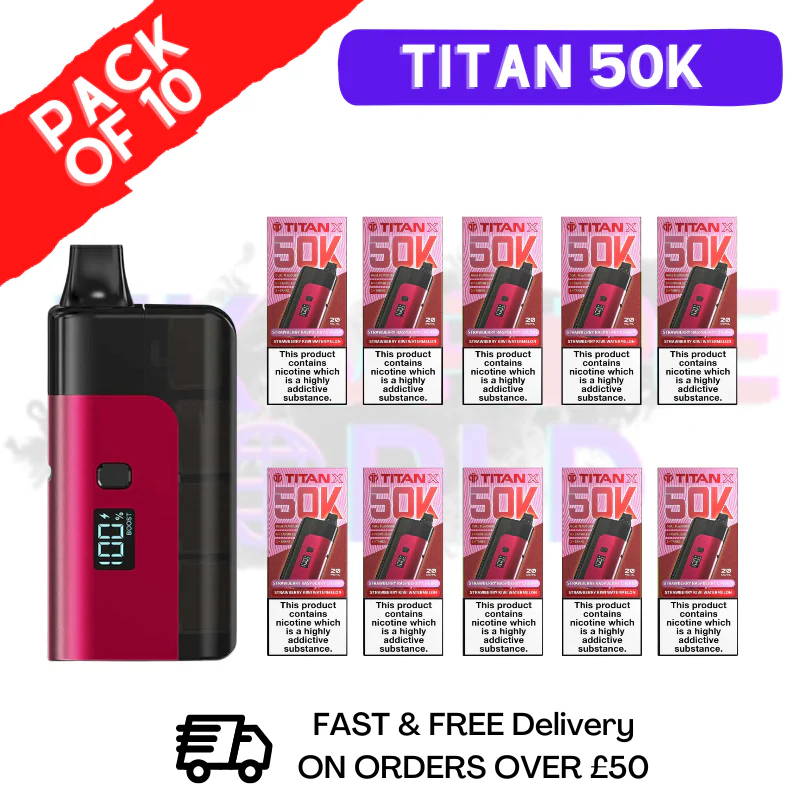 Strawberry Kiwi Watermelon Titan X 50000 Puff Pod Kit Box Of 10