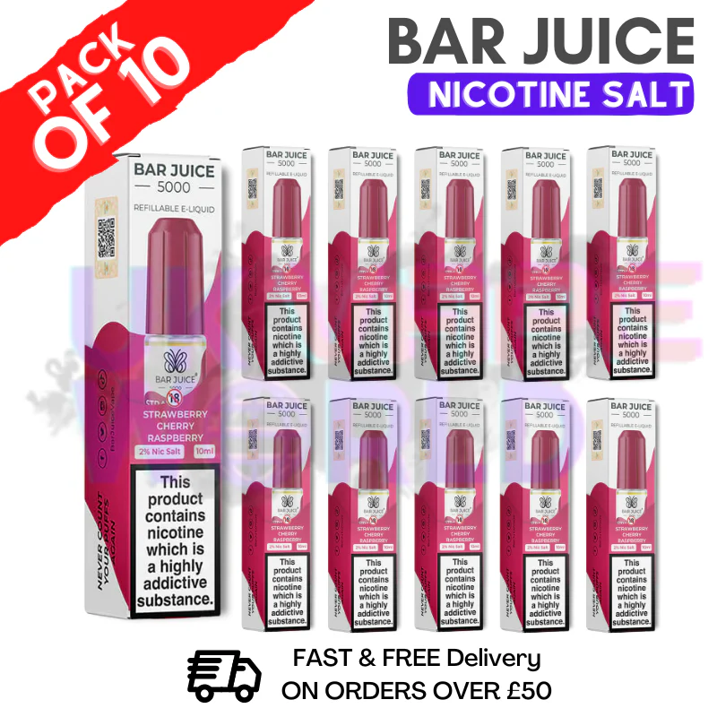 Strawberry Raspberry Cherry Bar Juice 5000 Nic Salt | Box of 10 | ONLY £13.99