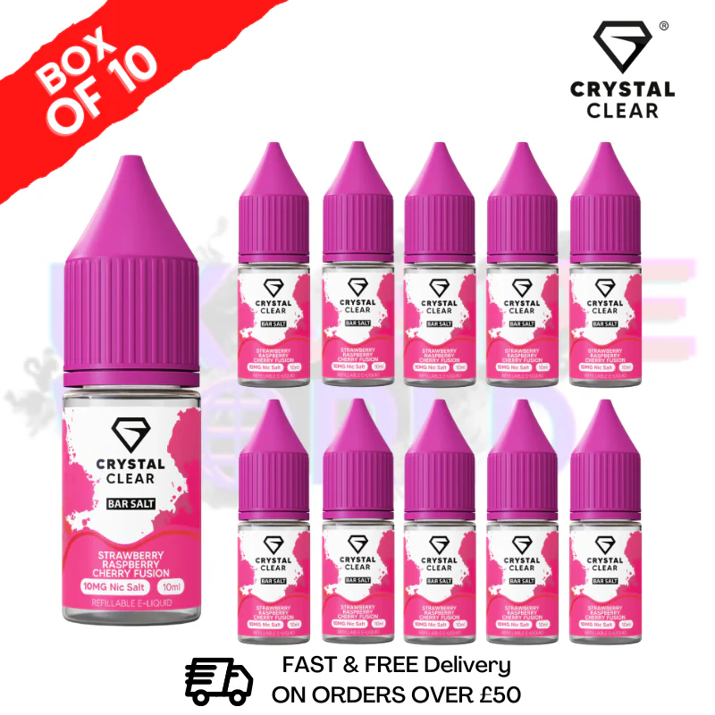 Strawberry Raspberry Cherry Fusion Crystal Clear Nic Salt Box Of 10 - Only £17.99
