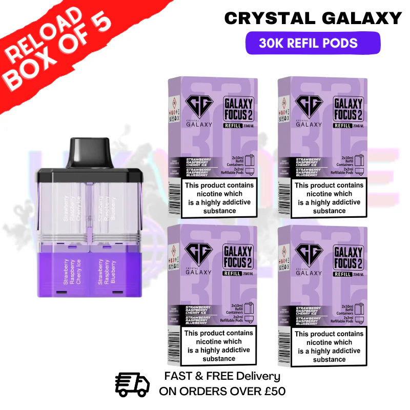 Strawberry Raspberry Cherry Ice Crystal Galaxy 30K Replacement Pods Box Of 5