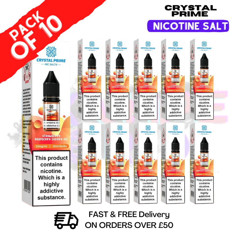 Straw Rasp Cherry ICE Crystal Prime Nic Salt Box Of 10