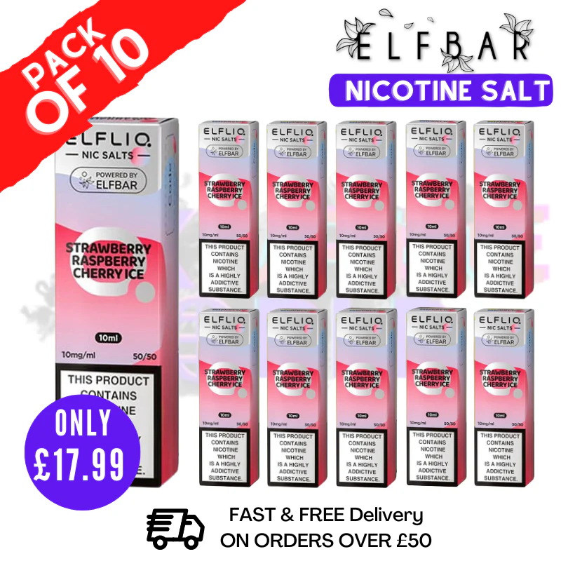 Strawberry Raspberry Cherry ICE ElfLiq Nic Salt BOX OF 10