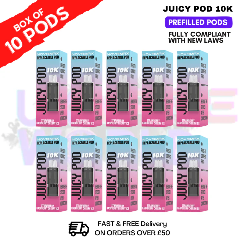 Straw Ras Cherry ICE Juicy Pod 10K Prefilled Pods Box Of 10