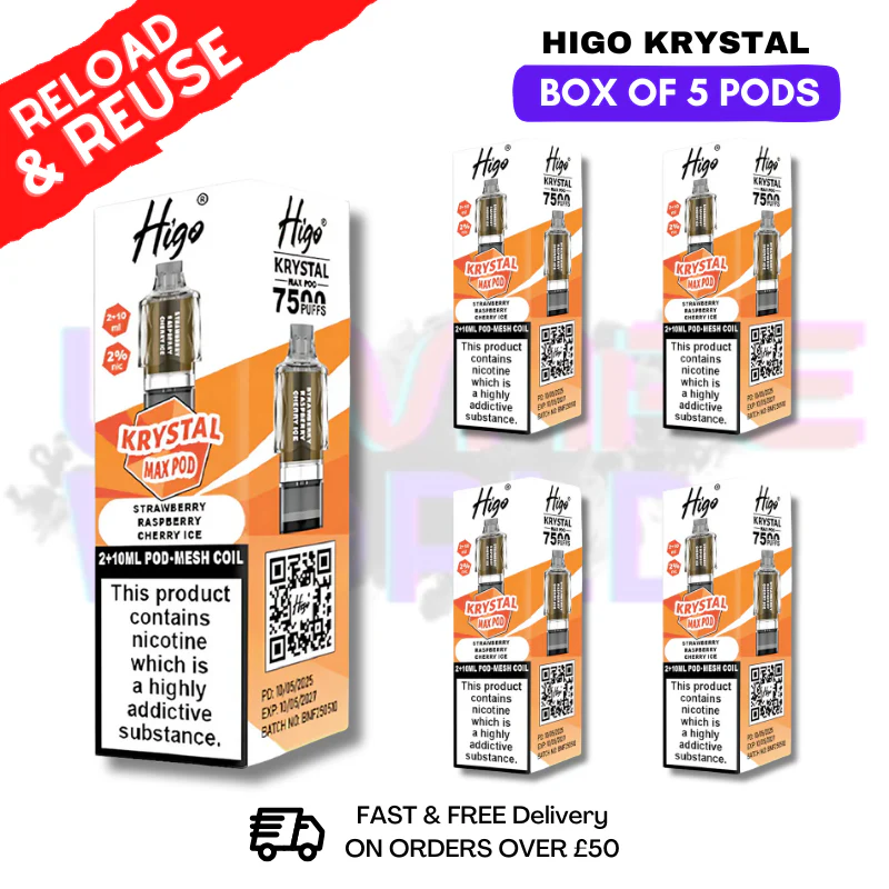 Strawberry Raspberry Cherry Ice Krystal Higo Max Replacement Pods BOX OF 5