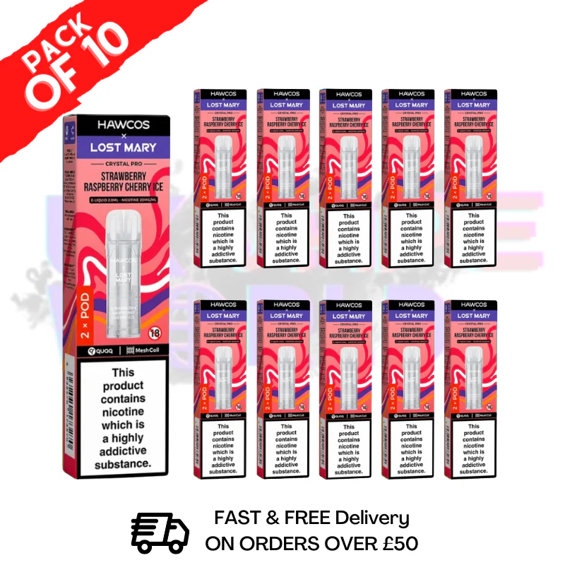 Strawberry Raspberry Cherry Ice Lost Mary Crystal Replacement Pods Box of 10
