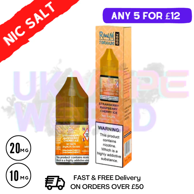 Strawberry Raspberry CHERRY ICE - RandM Tornado 7000 Nic Salt 10ML eLiquid - Image 2