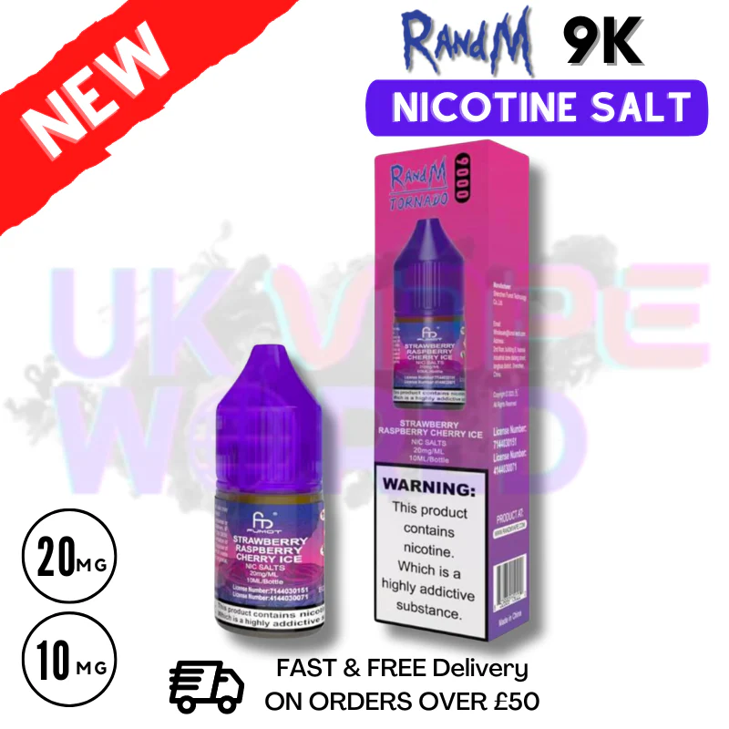 Strawberry Raspberry Cherry ICE RandM Tornado 9000 Nic Salt
